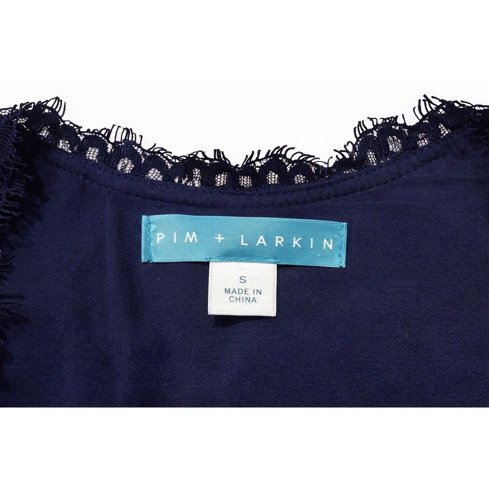 Pim + Larkin Womens Navy Blue Floral Lace 3/4 Sleeve Boat Neck Top S RN 54023 - Picture 2 of 6